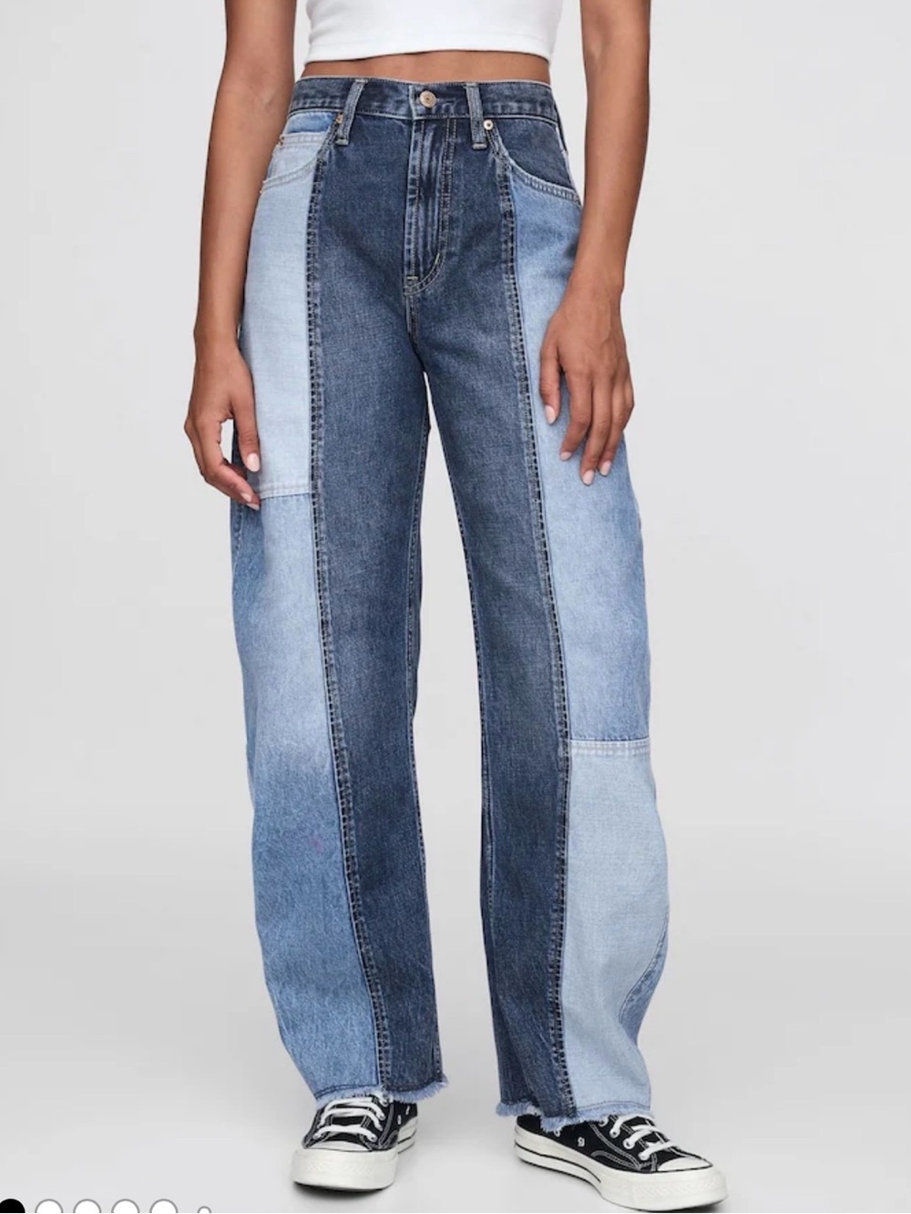 Gap Blue Patchwork High  Rise Barrel Jeans Size 33 / Size 16 Tall